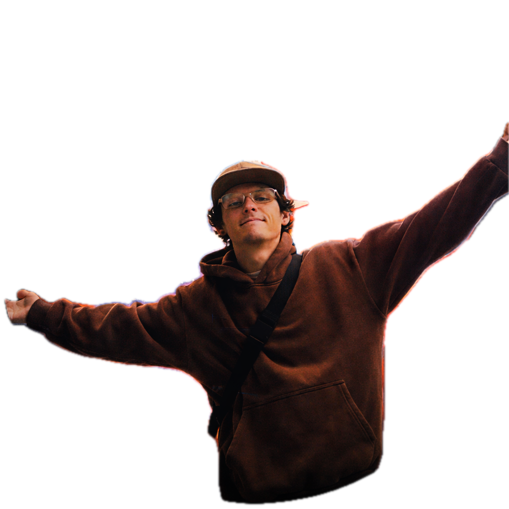 Brendon Baugh with his arms outstretched